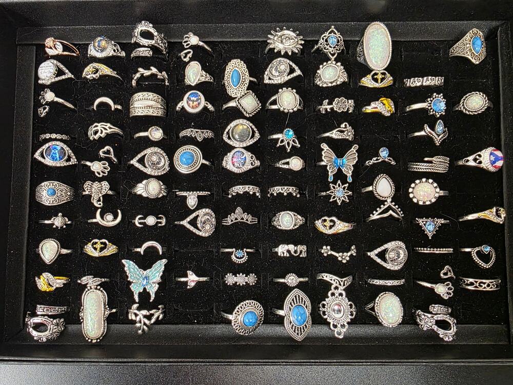 Boho Silver-Tone Ring Collection (91 Rings): Opal / Turquoise-Look & Celestial